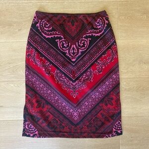 Vintage Y2K Tempted Red Pink and Black Paisley Print Skirt